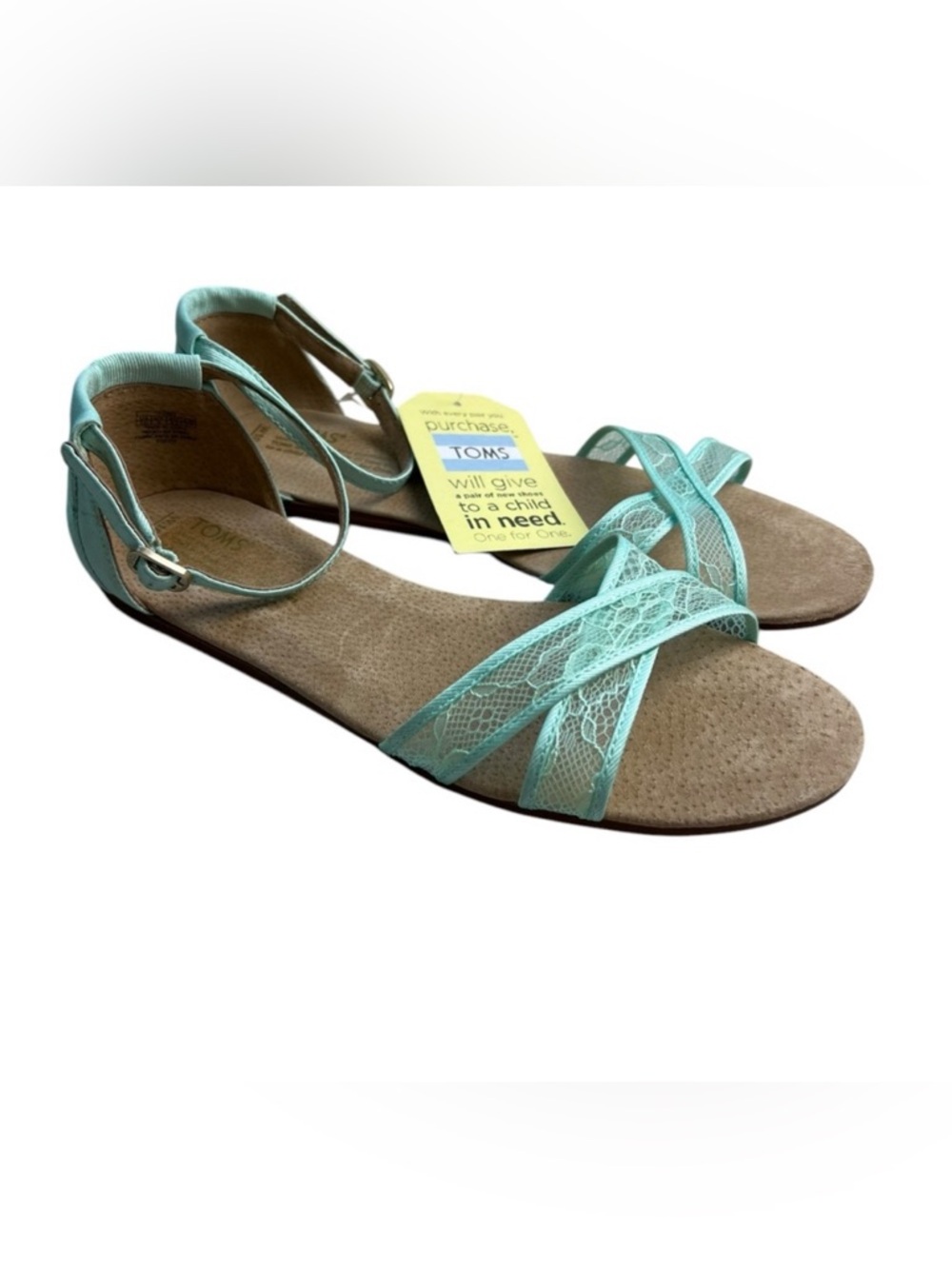 TOMS Correa Light Blue Lace Ankle Strap Size 10 NWT  Sandals